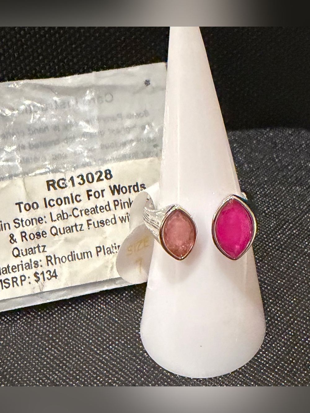 NWT NEW BP RG13028 LC Pink quartz/sapphire Rhodium ring Size 7